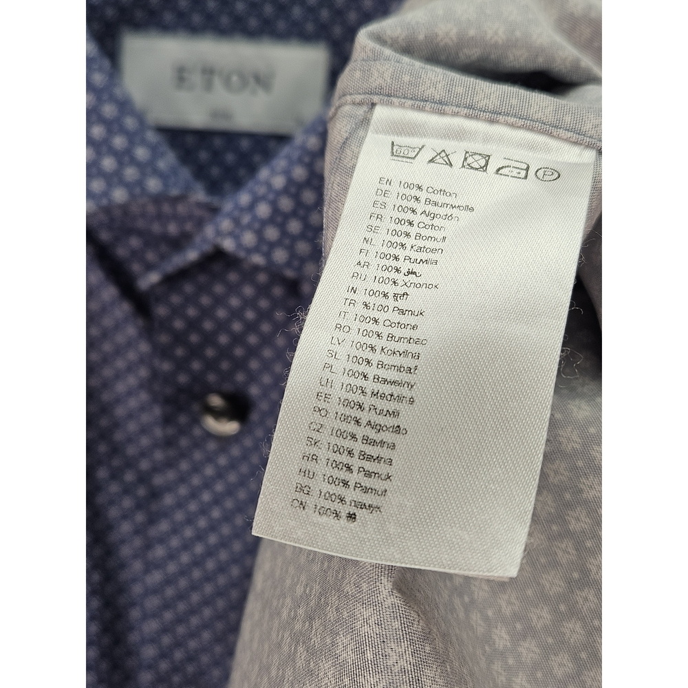 ETON Dress Shirt Geometric-Print Button-down Slim-fit Fine Twill Shirt Blue Size - Picture 3 of 10